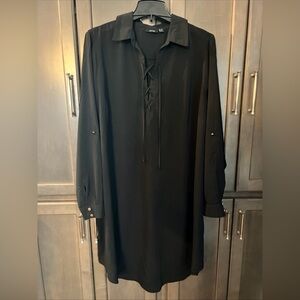 Apt 9 Women's Plus MIDI Collared Shirt Dress Black 1X Plus Long Roll Sleeve